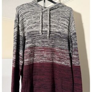 American‎ Eagle Hooded Knit Sweater Oversized Red & Gray Kangaroo Pocket Size LT